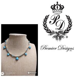New Premier Designs Jewelry BON VOYAGE Faux Turquoise Gold Tone BOHO Necklace